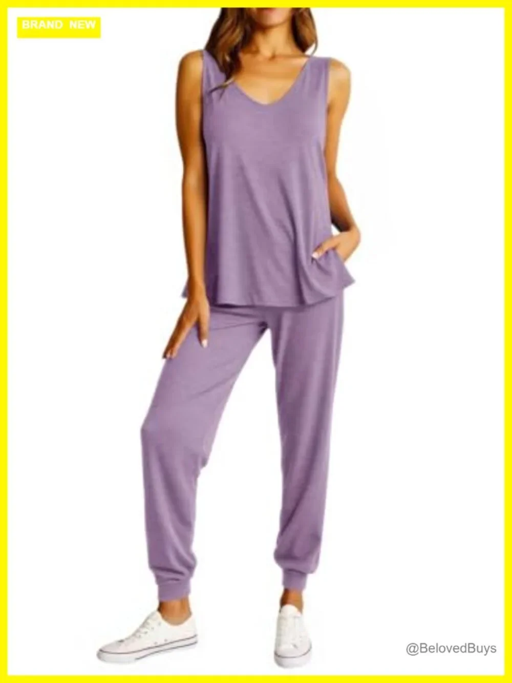 Two Piece Outfit Sleeveless Tank Top and Drawstring Jogger Pants S-XXL
